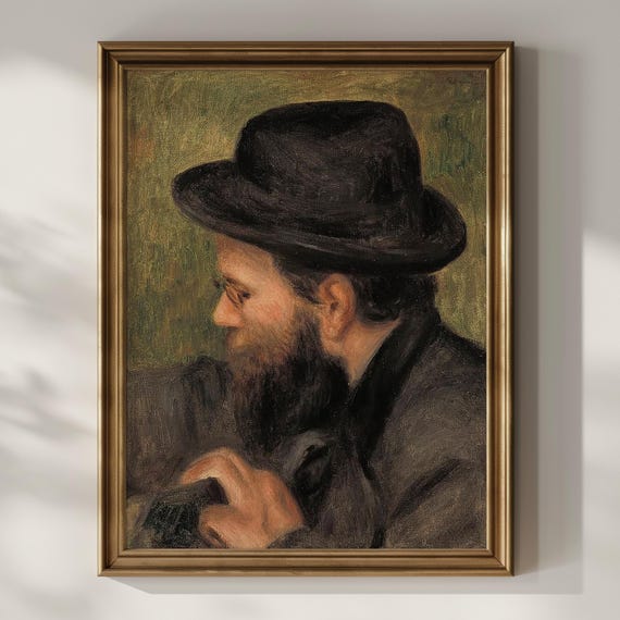 Vintage Impressionist Portrait Bearded Man With Hat Classic Art Print Pierre Auguste Renoir 19th Century Painting Old Master Artwork