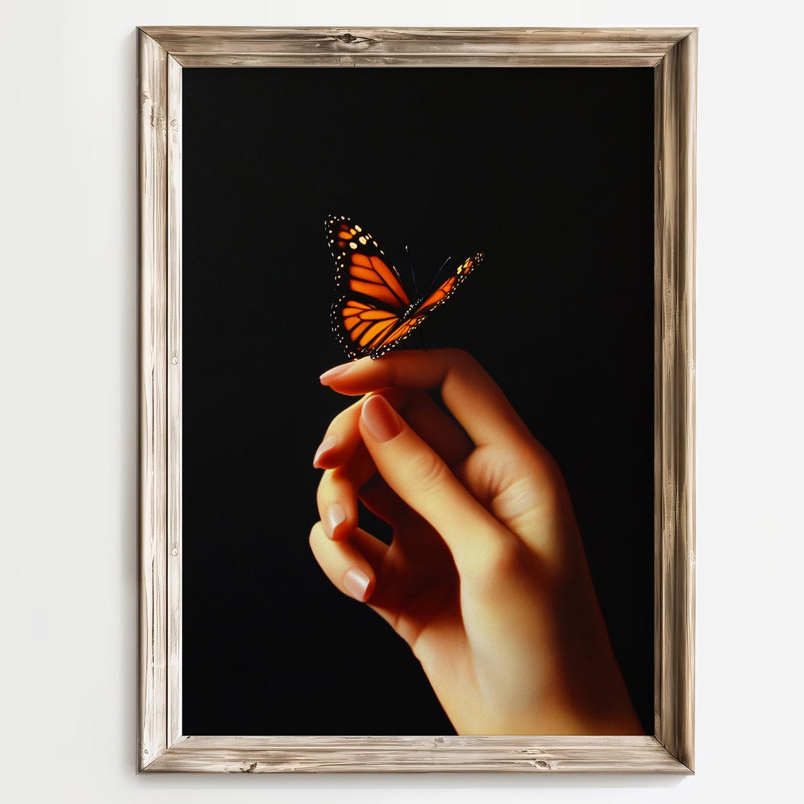 Butterfly Art Print Monarch Butterfly On Hand Minimalist Wall Decor Black Background Print Elegant Home Decor Gifts For Nature Lovers - Image 3