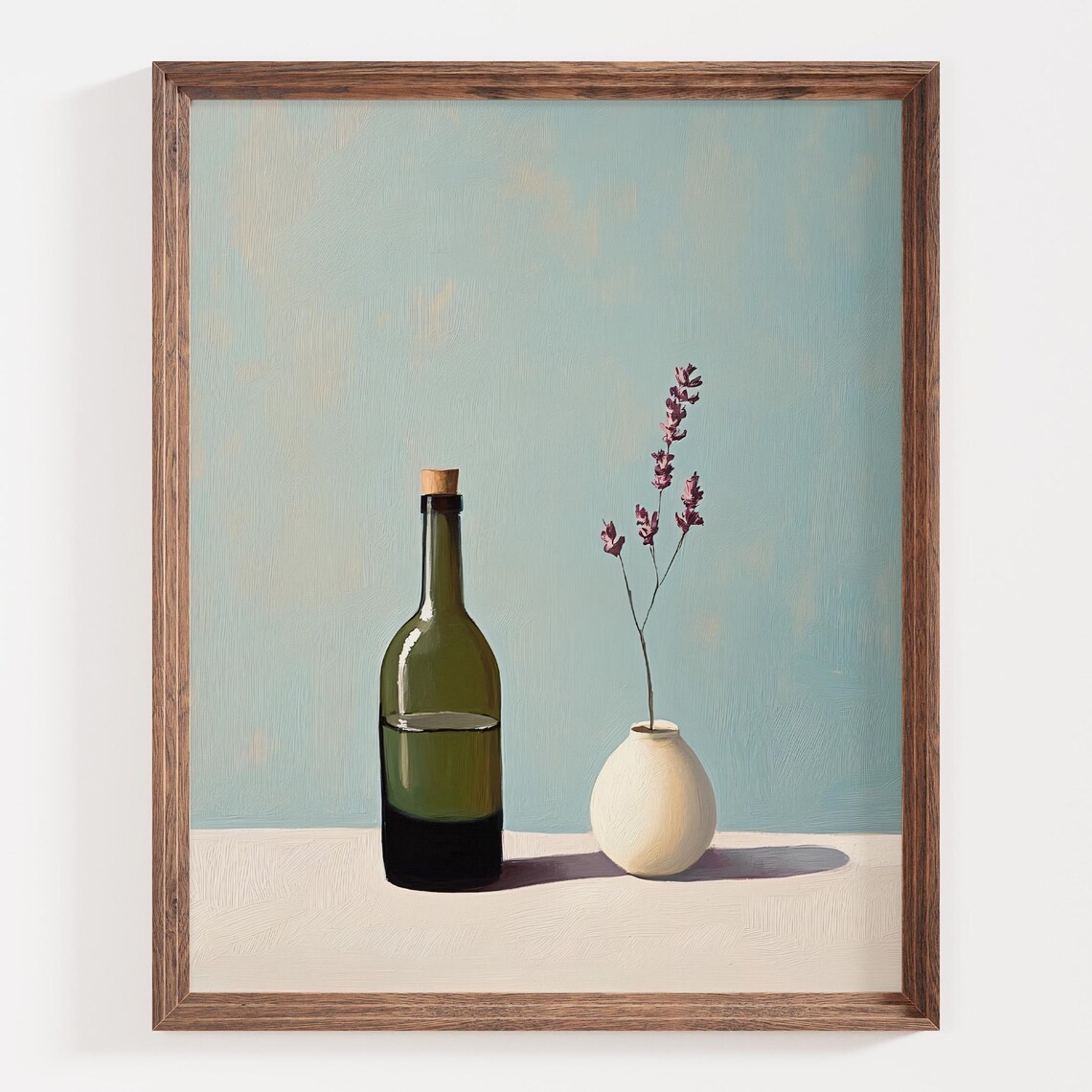 Green Glass Bottle and Blooming Vase Simple Still Life Art Poster