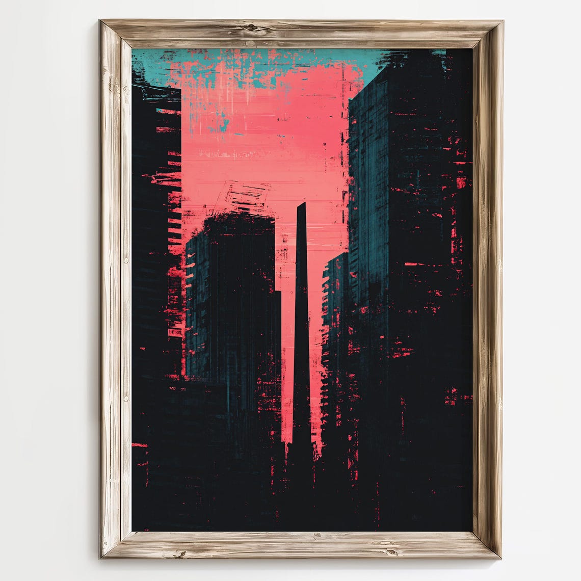 Bold Red and Black Abstract Cityscape Skyline Modern Art Poster - Image 2