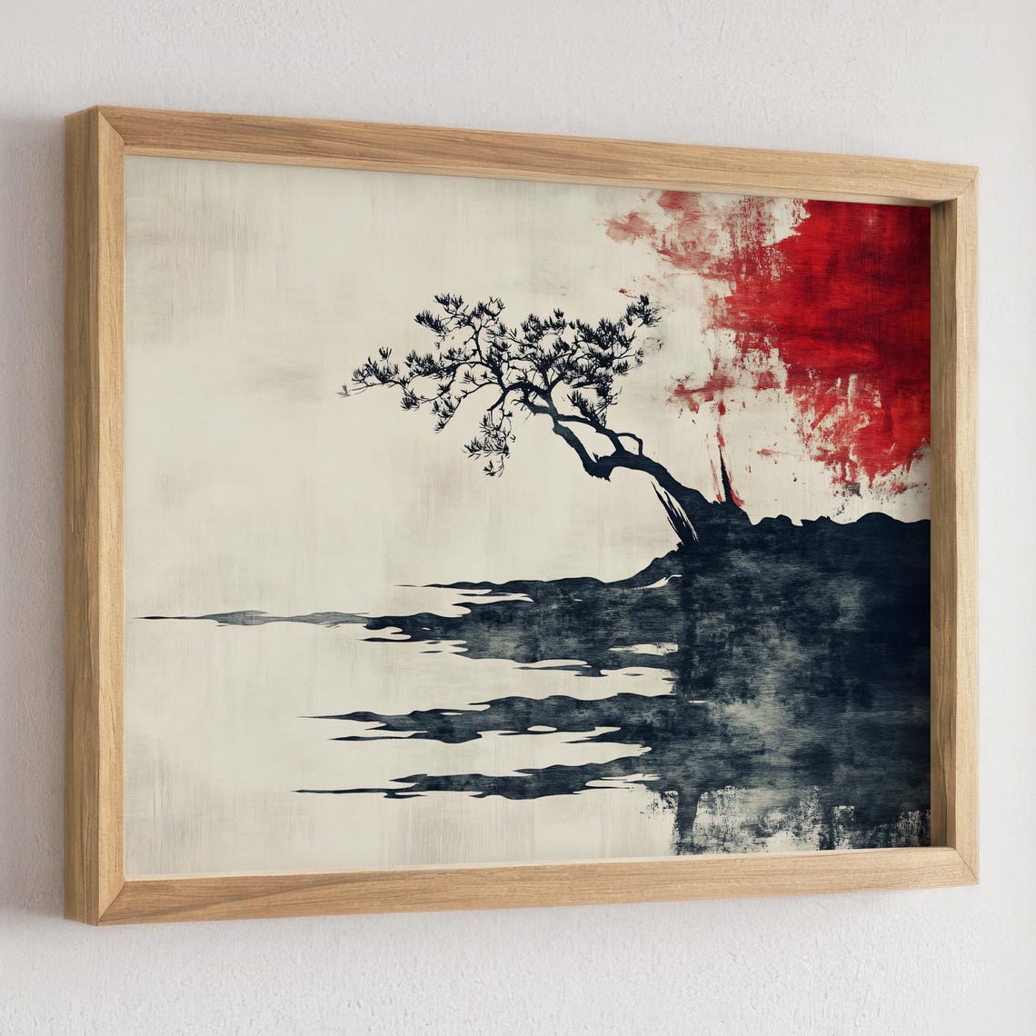 Artistic Bonsai Tree Print Japanese Sumi E Style Art Japanese Ink Wash Art Zen Decor Minimalist Painting Red And Black Decor Gift For - Image 3
