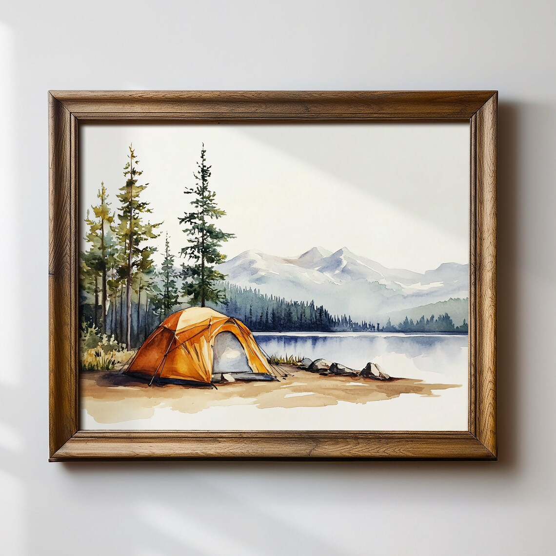 Camping Landscape Watercolor Art Print, Mountain Lake - Image 2