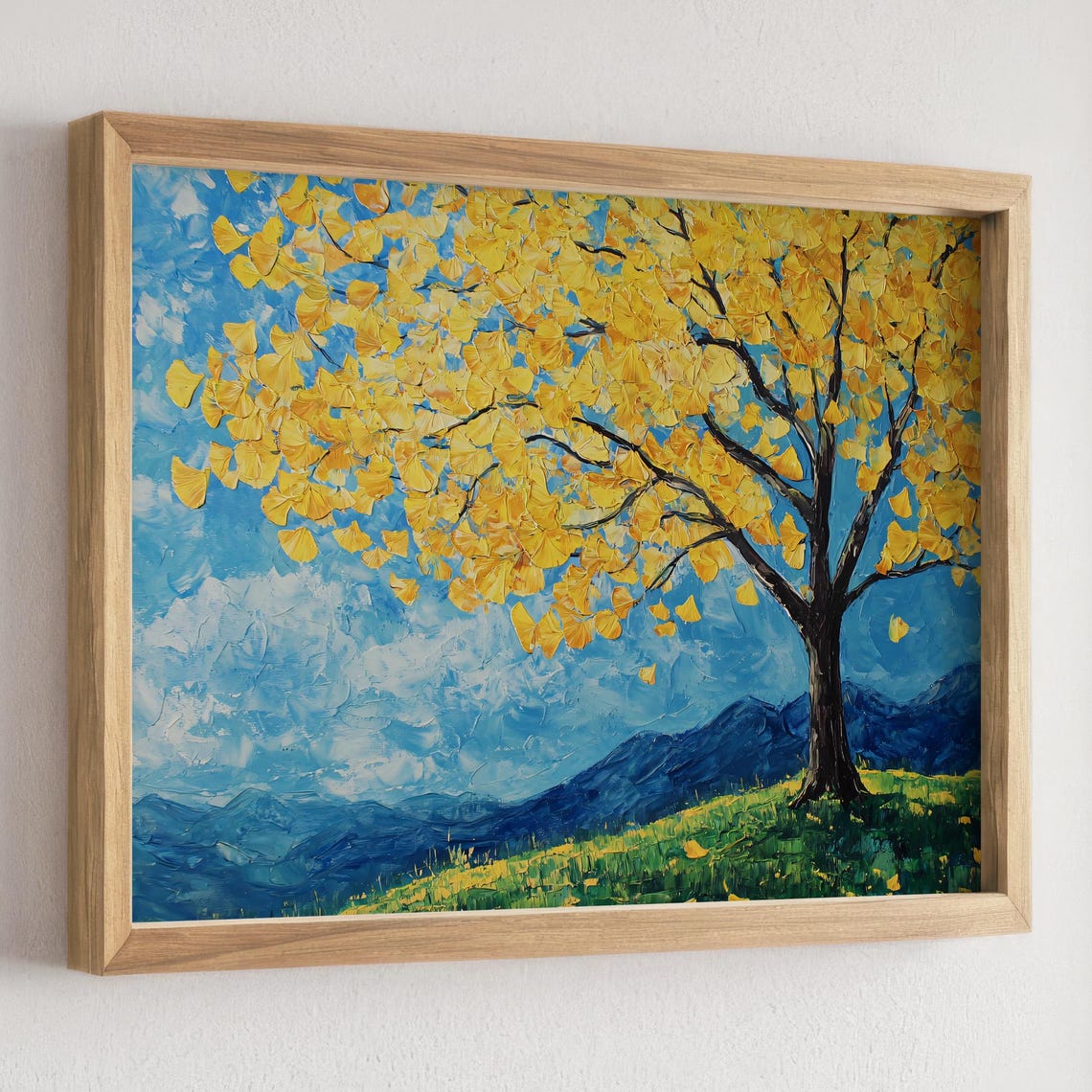Golden Ginkgo Tree Impressionist Blue Sky Autumn Landscape Poster - Image 2
