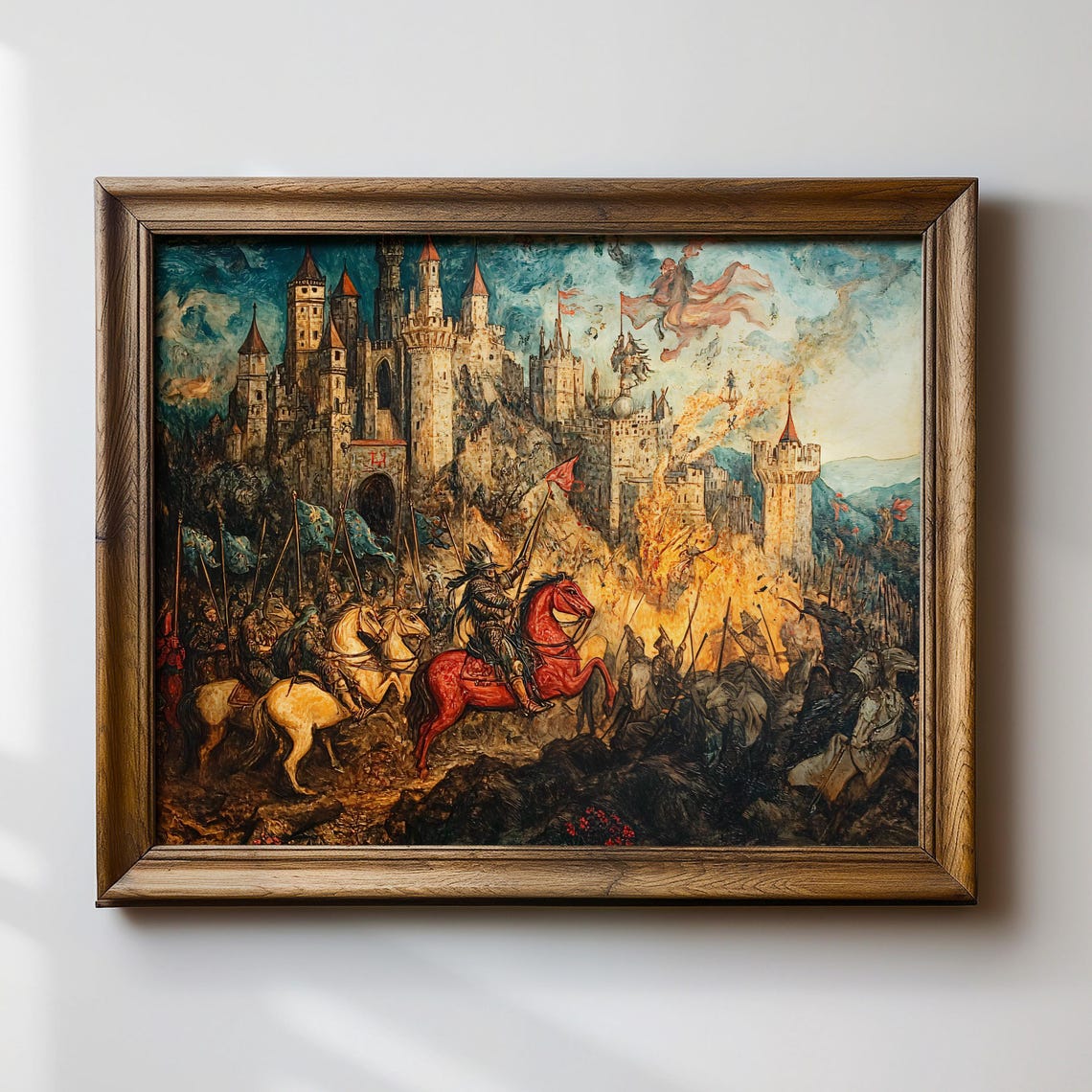Epic Castle Siege Art Print Medieval Battle Wall Art Fantasy War Scene Painting Knightly Warfare Decor Historical Fortress Artwork - Image 3