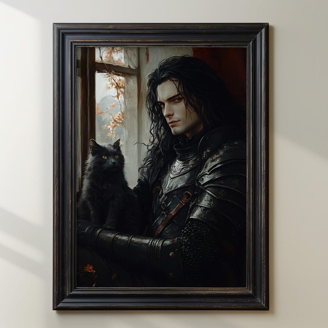 Armored Dark Knight With a Black Cat Gothic Portrait Art Poster - Image 3