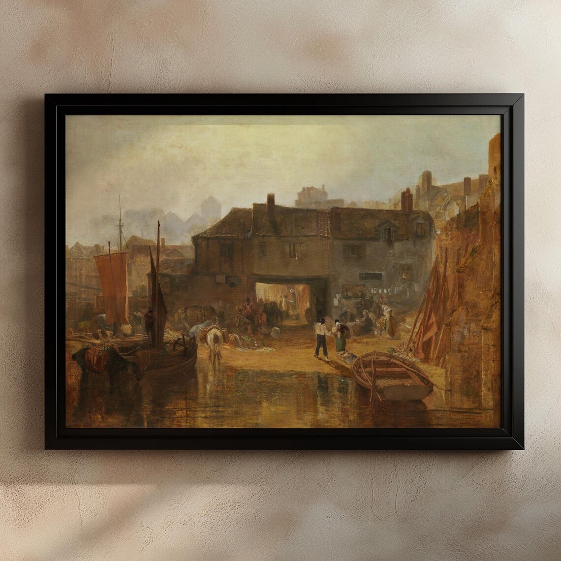 Romantic Harbor Scene with Fishing Boats at Sunrise Classic Poster