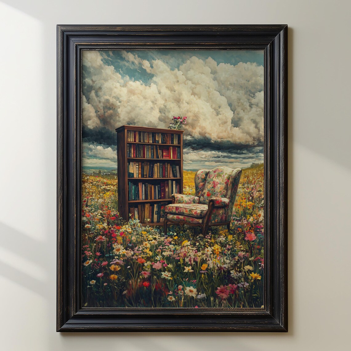 Vintage Library Floral Bookshelf Poster Print - Image 2