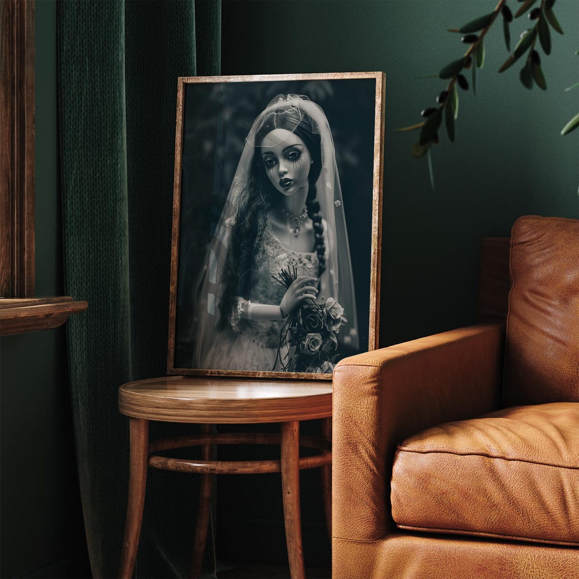 Gothic Halloween Bride Doll Dark Spooky Vintage Portrait Wall Art - Image 5