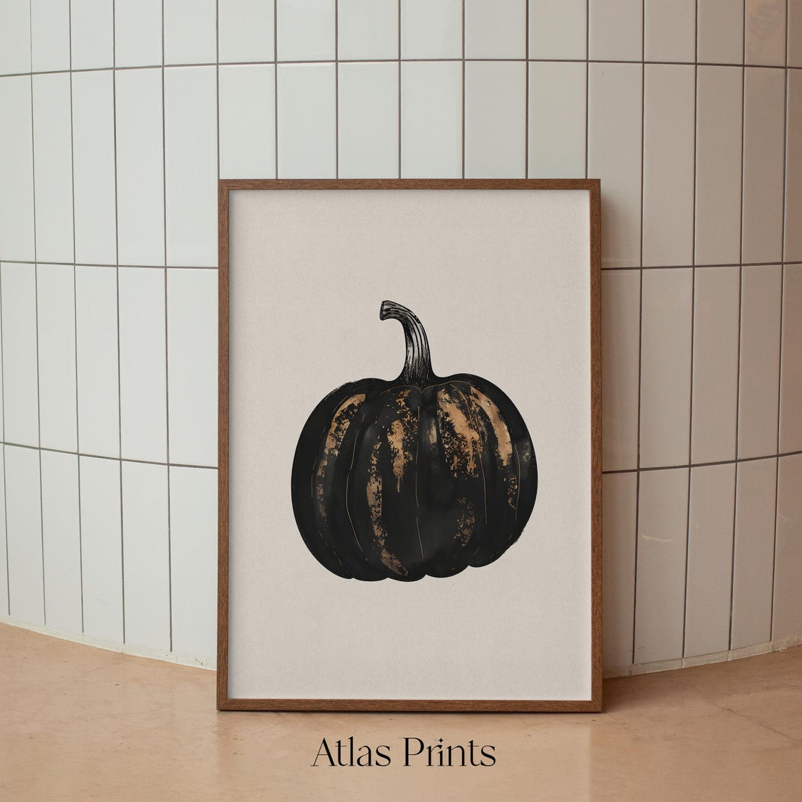 Distressed Black Pumpkin Gold Accents Minimal Autumn Fall Wall Art - Image 2