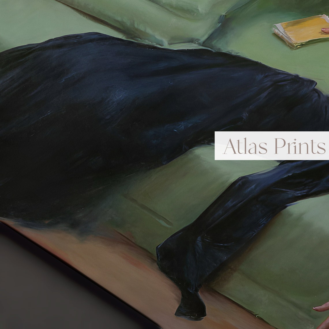 Moody Woman Reclining Vintage Oil Painting Dark Green Sofa Art Poster - Image 3