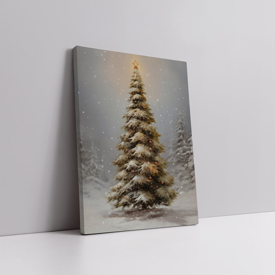 Vintage Snowy Christmas Tree Winter Holiday Star Topped Poster - Image 2