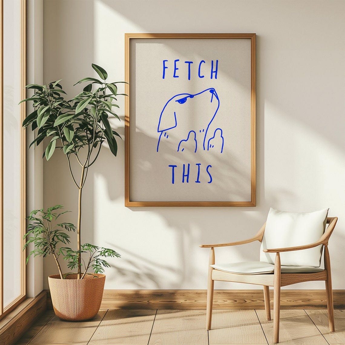 Fetch This Blue Line Dog Sketch Funny Minimalist Quote Poster - Image 5