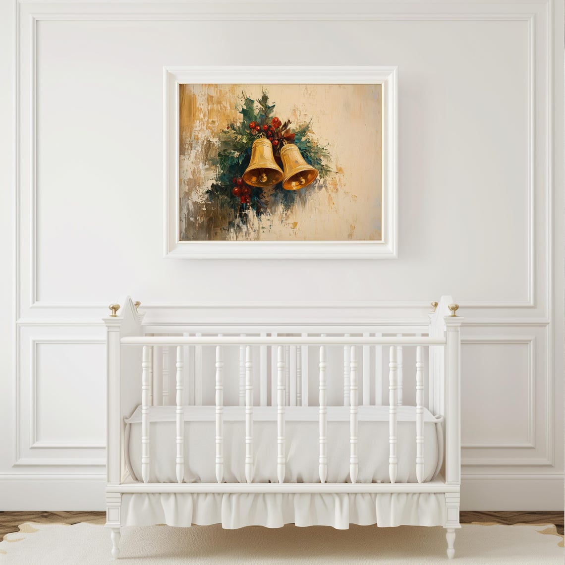 Golden Christmas Bells With Holly And Berries Vintage Oil Poster - Image 3