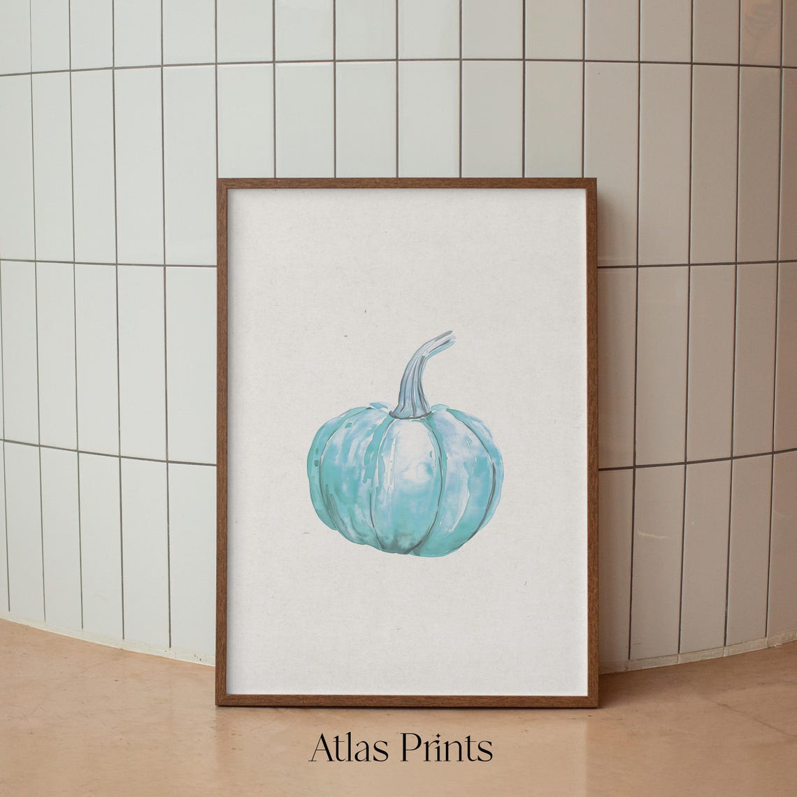 Watercolor Turquoise Pumpkin Modern Fall Kitchen Decor Art Poster - Image 2