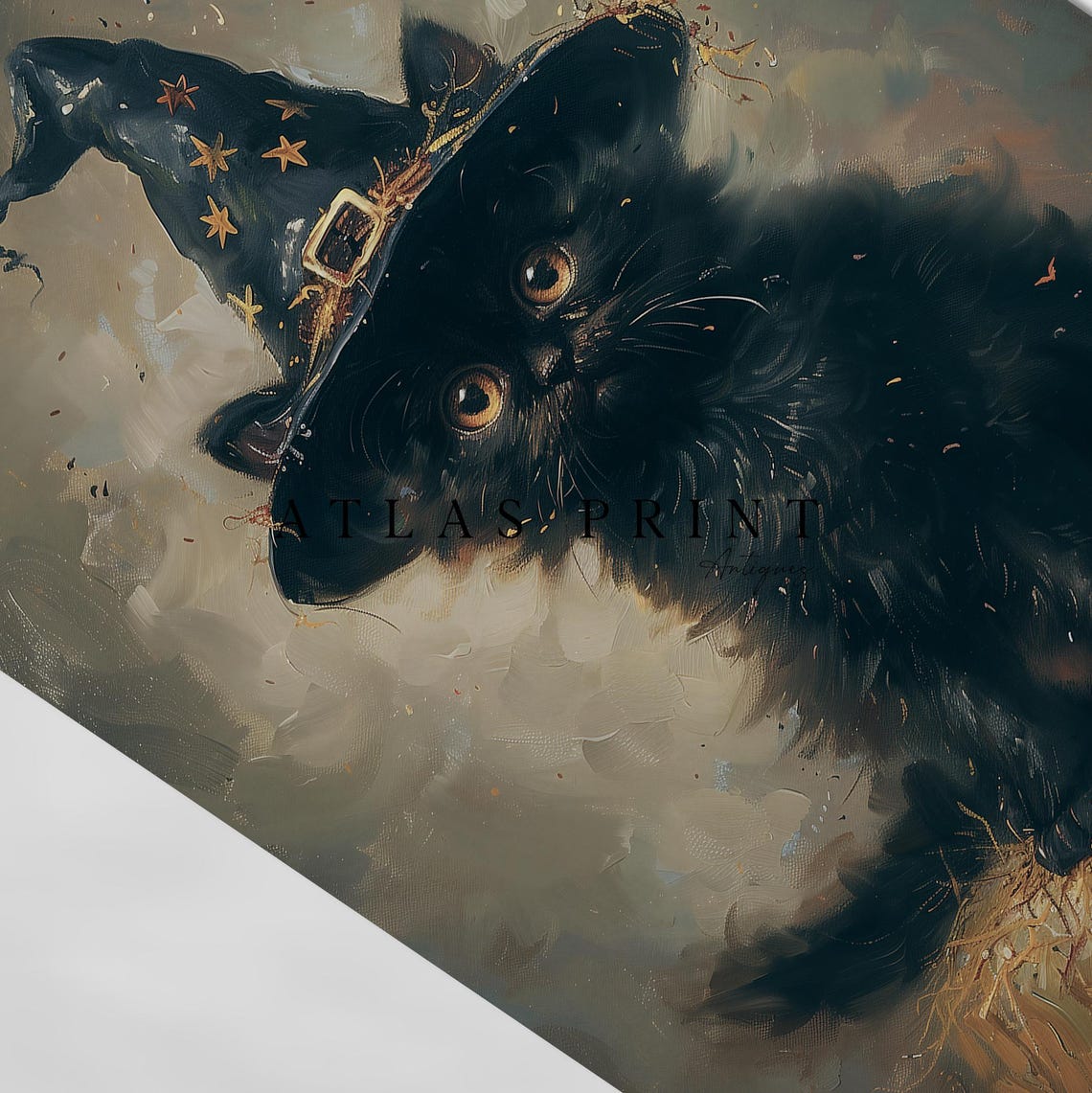 Black Kitten In Witch Hat Spooky Halloween Gothic Cat Painting Poster - Image 5