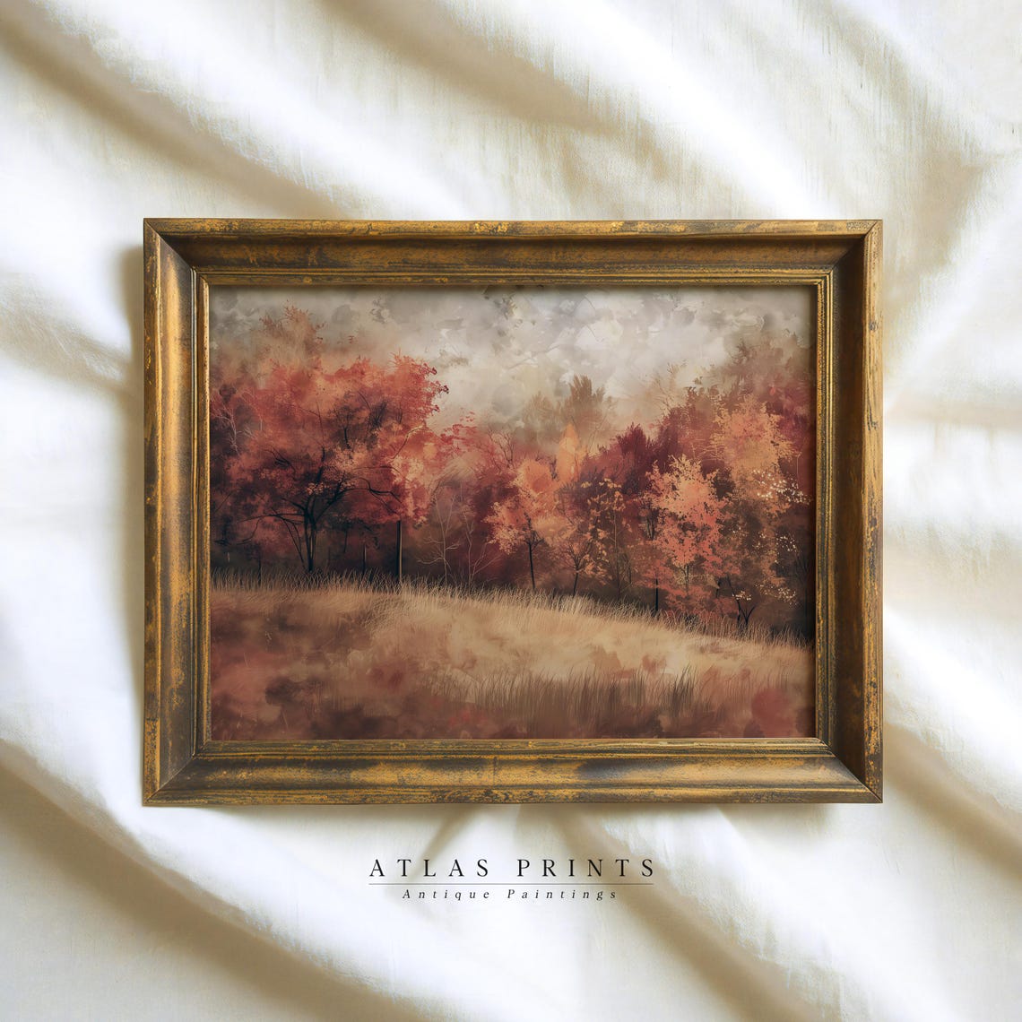 Vintage Fall Maple Forest Warm Autumn Landscape Oil Painting Print