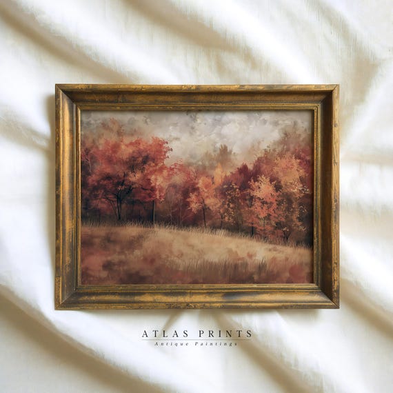 Vintage Fall Maple Forest Wall Art Moody Warm Tone Autumn Landscape Painting Farmhouse Thanksgiving Wall Decor Prints