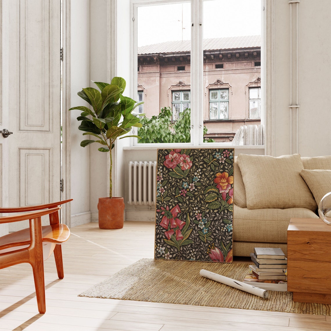 Vintage Dark Botanical Tapestry Floral Textile Moody Wall Poster - Image 4