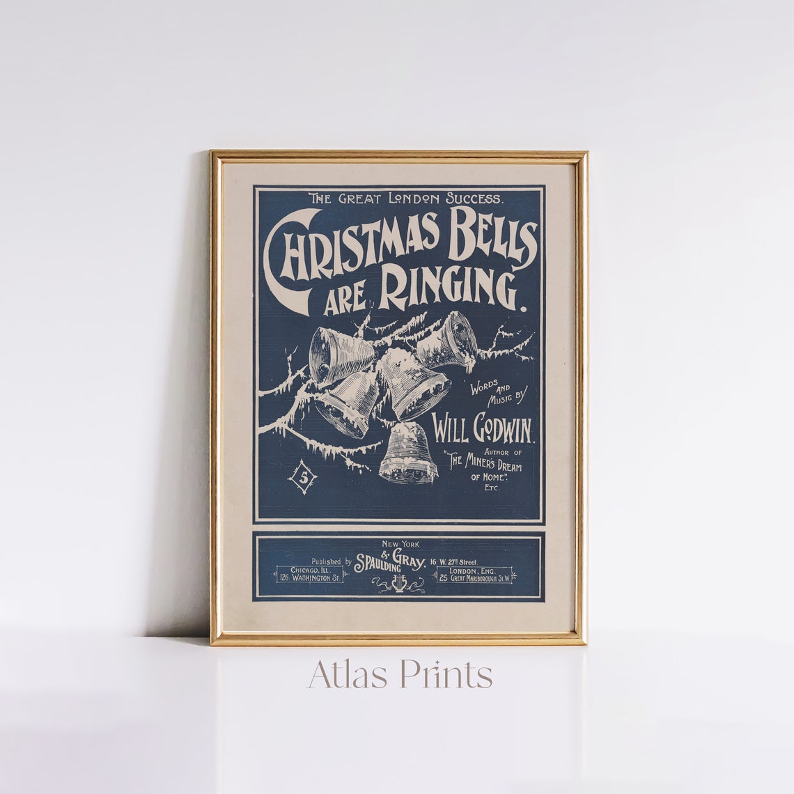 Christmas Bells Are Ringing Vintage Navy Sheet Music Cover Poster