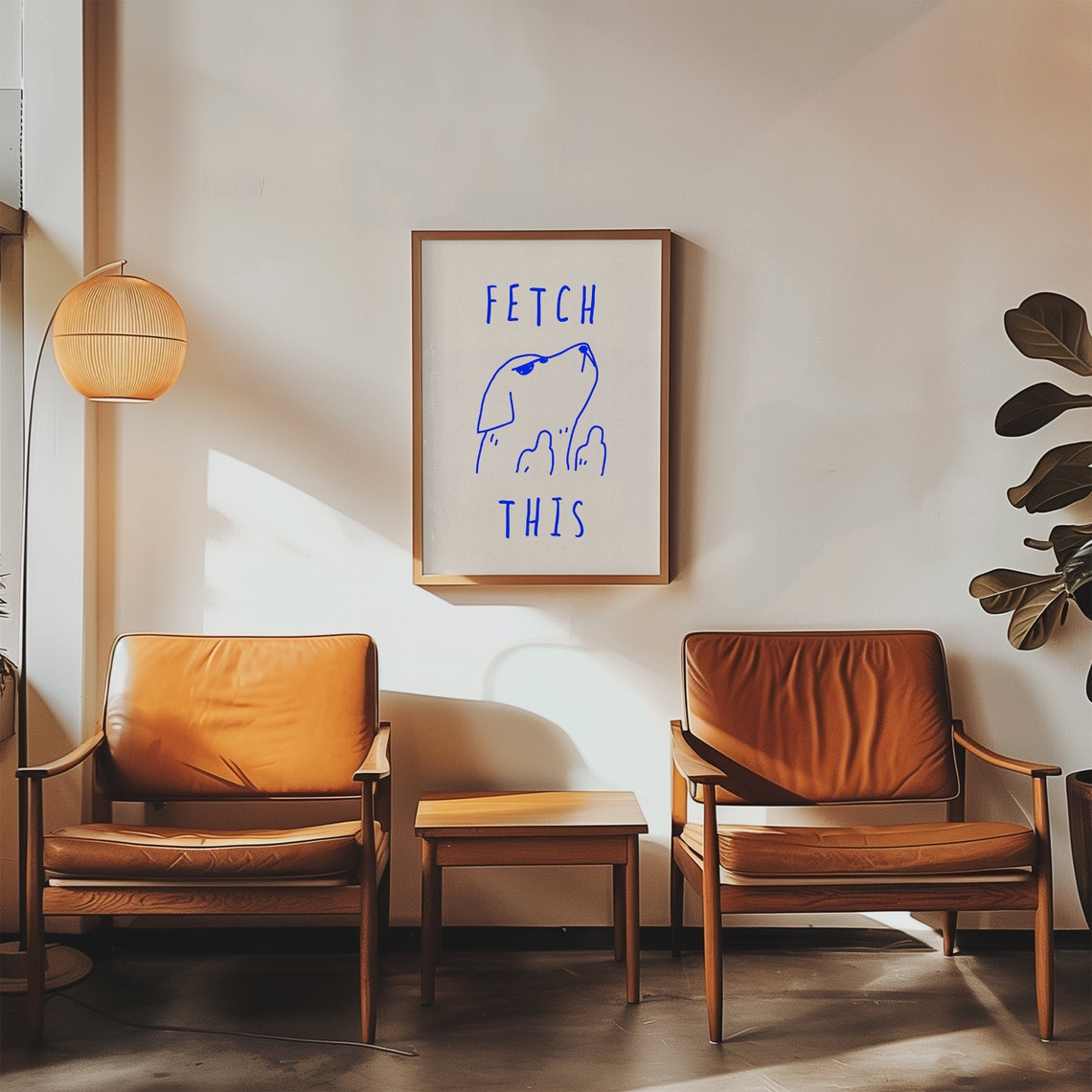 Fetch This Blue Line Dog Sketch Funny Minimalist Quote Poster - Image 3