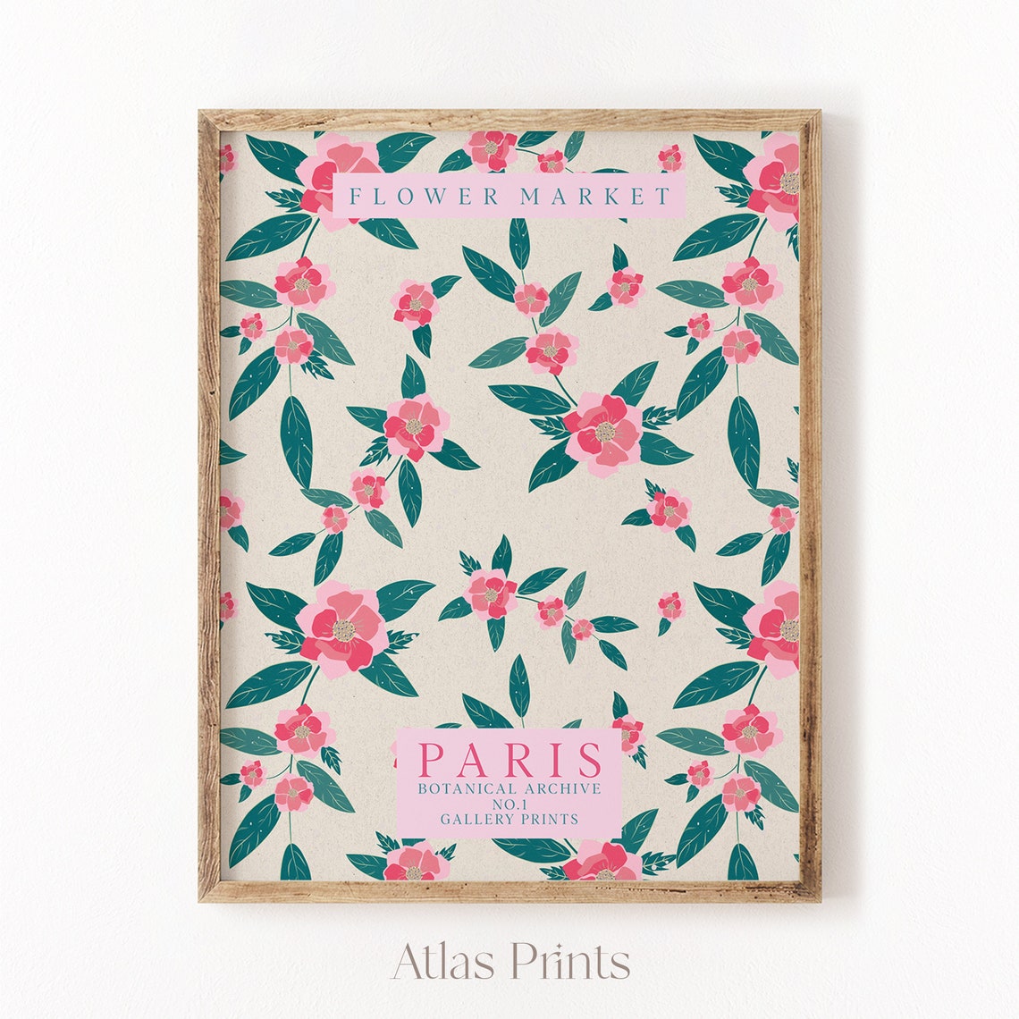 Flower Market Paris Botanical Archive Pink Floral Pattern Poster