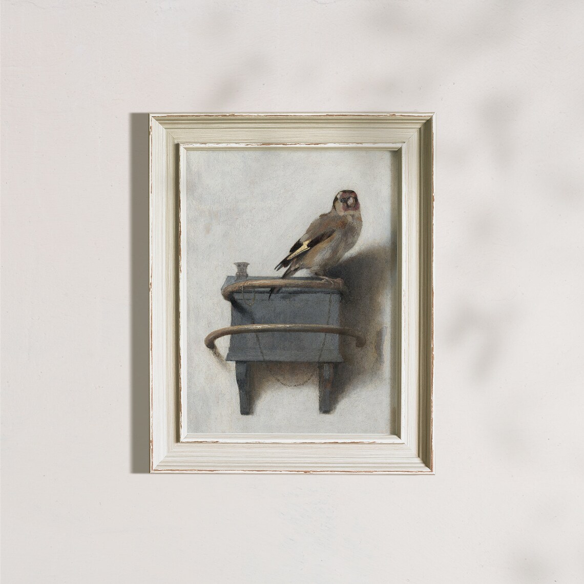 Antique Goldfinch Perched On Feeder Vintage Bird Oil Painting Poster - Image 5