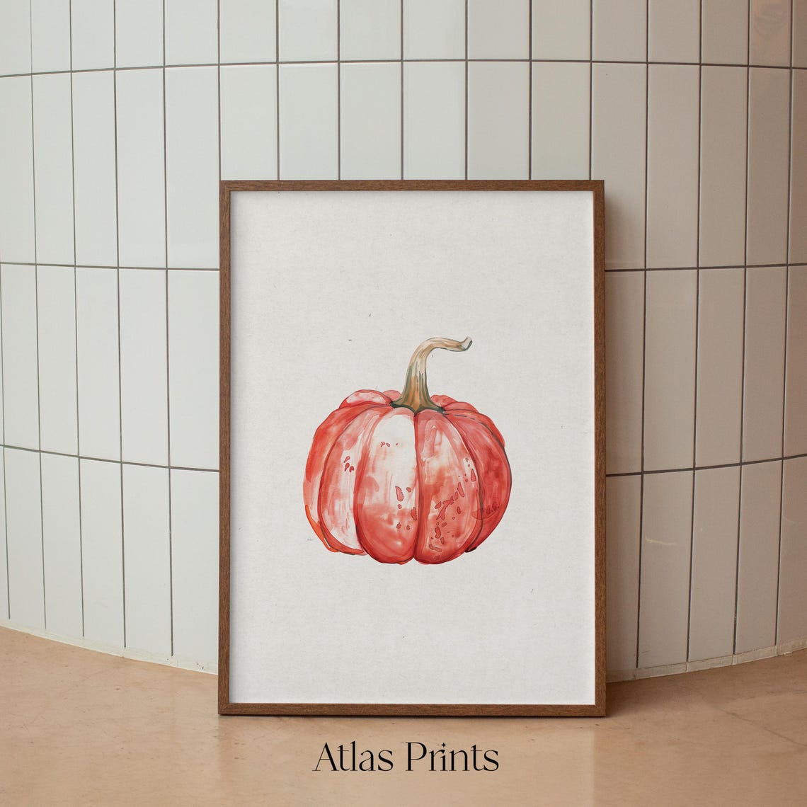 Red Watercolor Pumpkin Single Fall Kitchen Harvest Minimalist Poster - Image 2