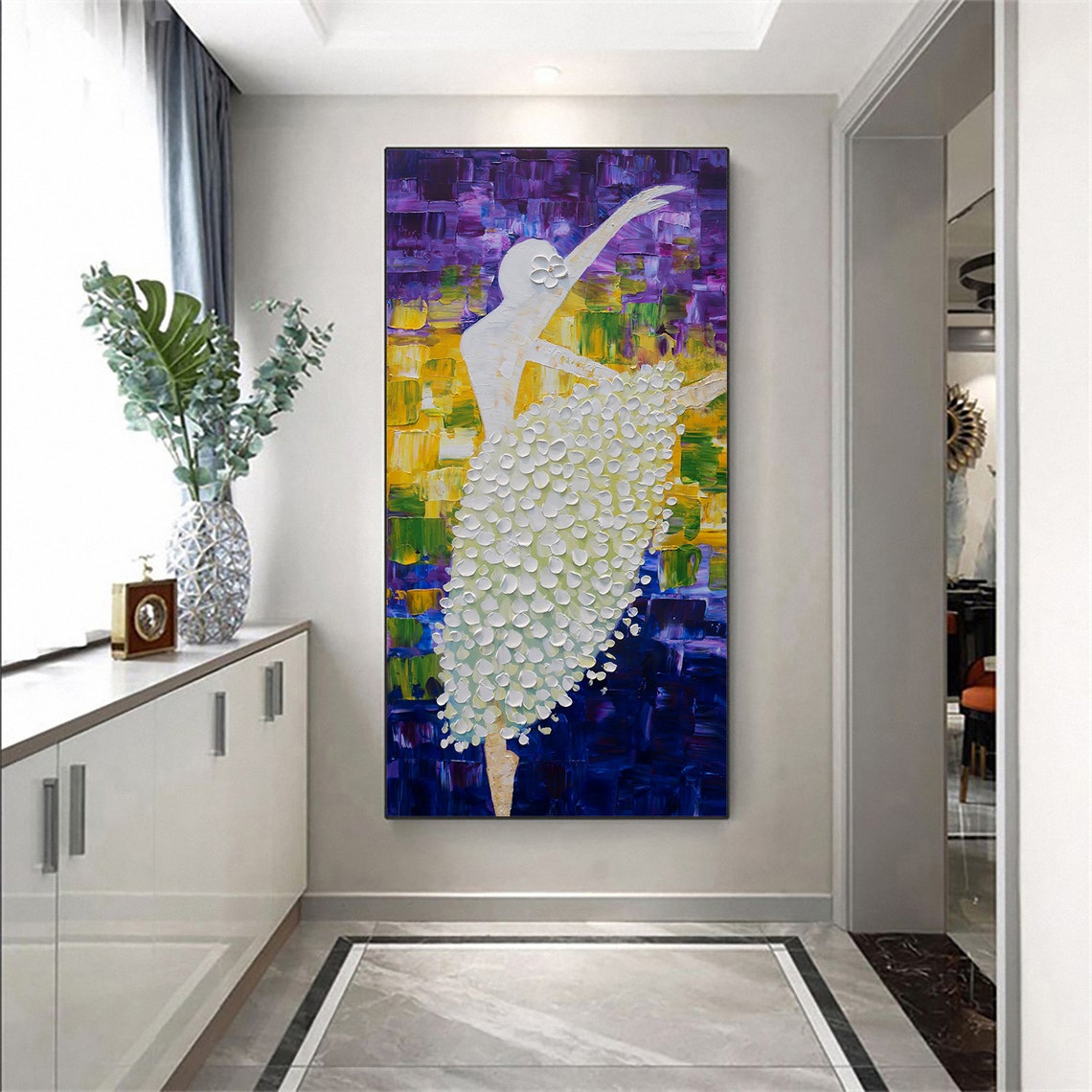 Abstract Ballerina Dancer White Petal Dress Vivid Purple Poster - Image 2