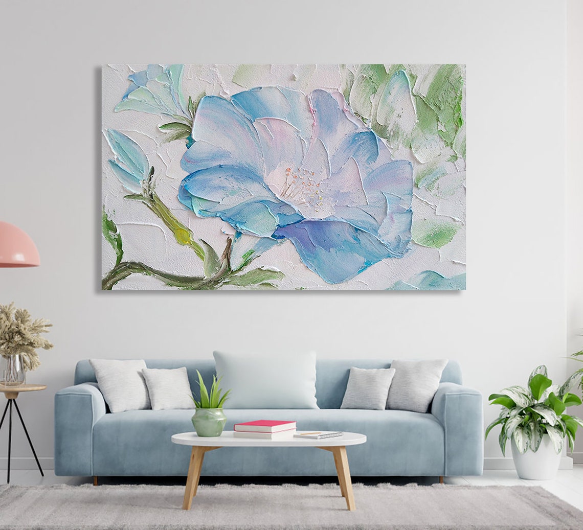 Blue Flower Close Up Pastel Impasto Horizontal Floral Art Poster - Image 6