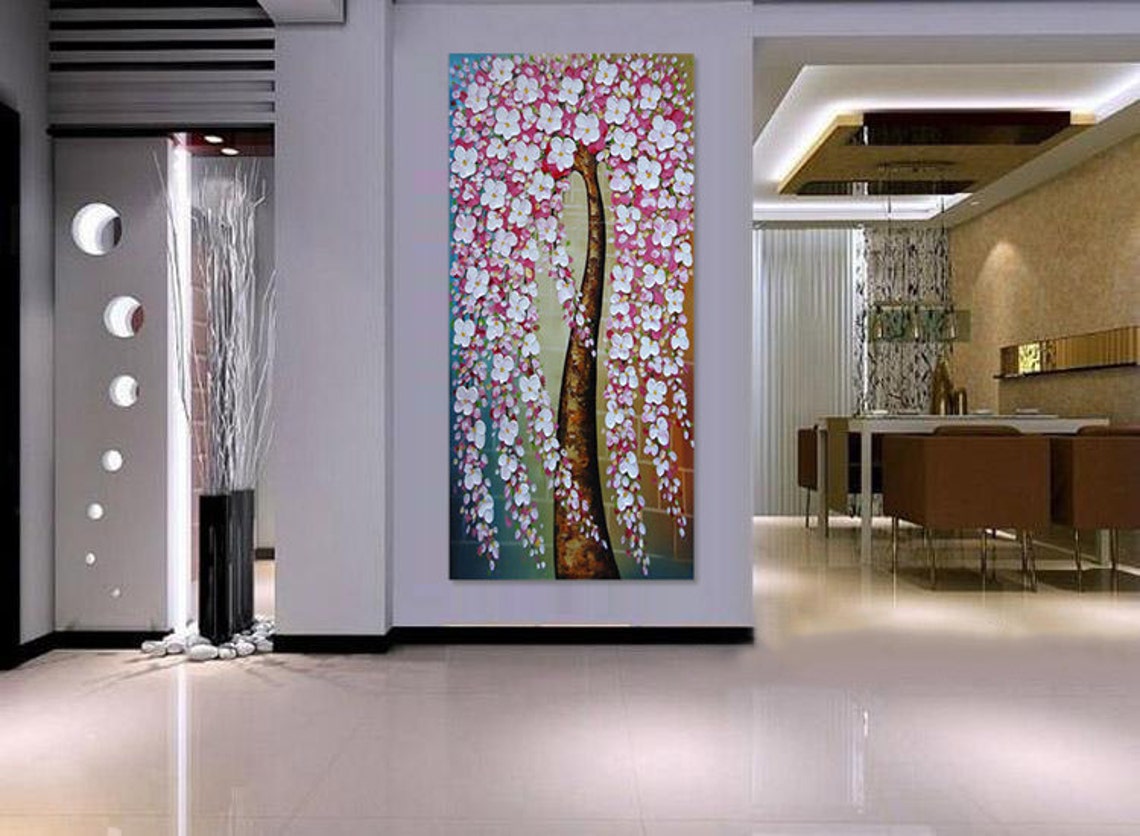 Weeping Pink Cherry Blossom Tree Cascading Flowers Oil Poster - Image 3