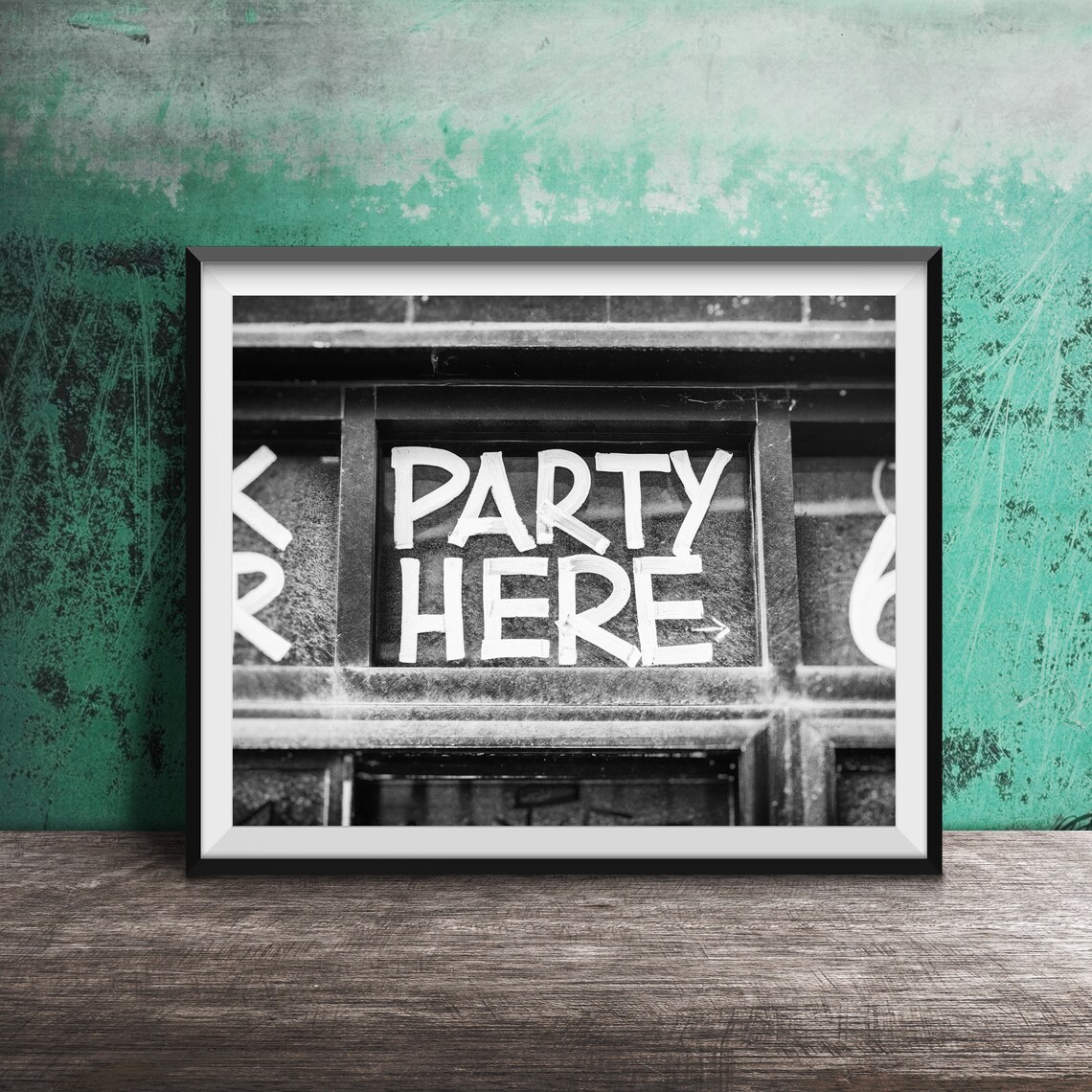 Party Here Hand Painted Shop Window Sign with Arrow Photo Poster - Image 2