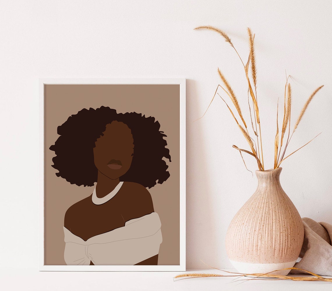 Black Woman Natural Afro Portrait Earthy Boho Empowerment Art Poster