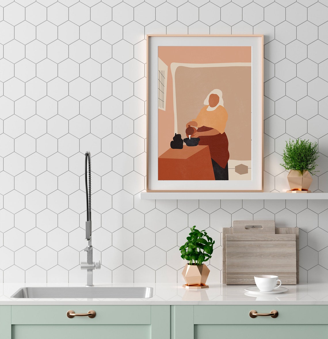 The Milkmaid Modern Vermeer Terracotta Kitchen Classic Art Poster