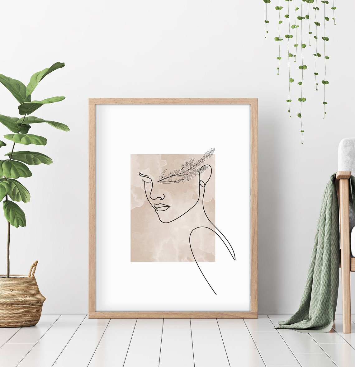 Abstract Female Face Print Minimal Wall Art Abstract Art One Line Face Drawing Continuous Line Black Beige Wall Art