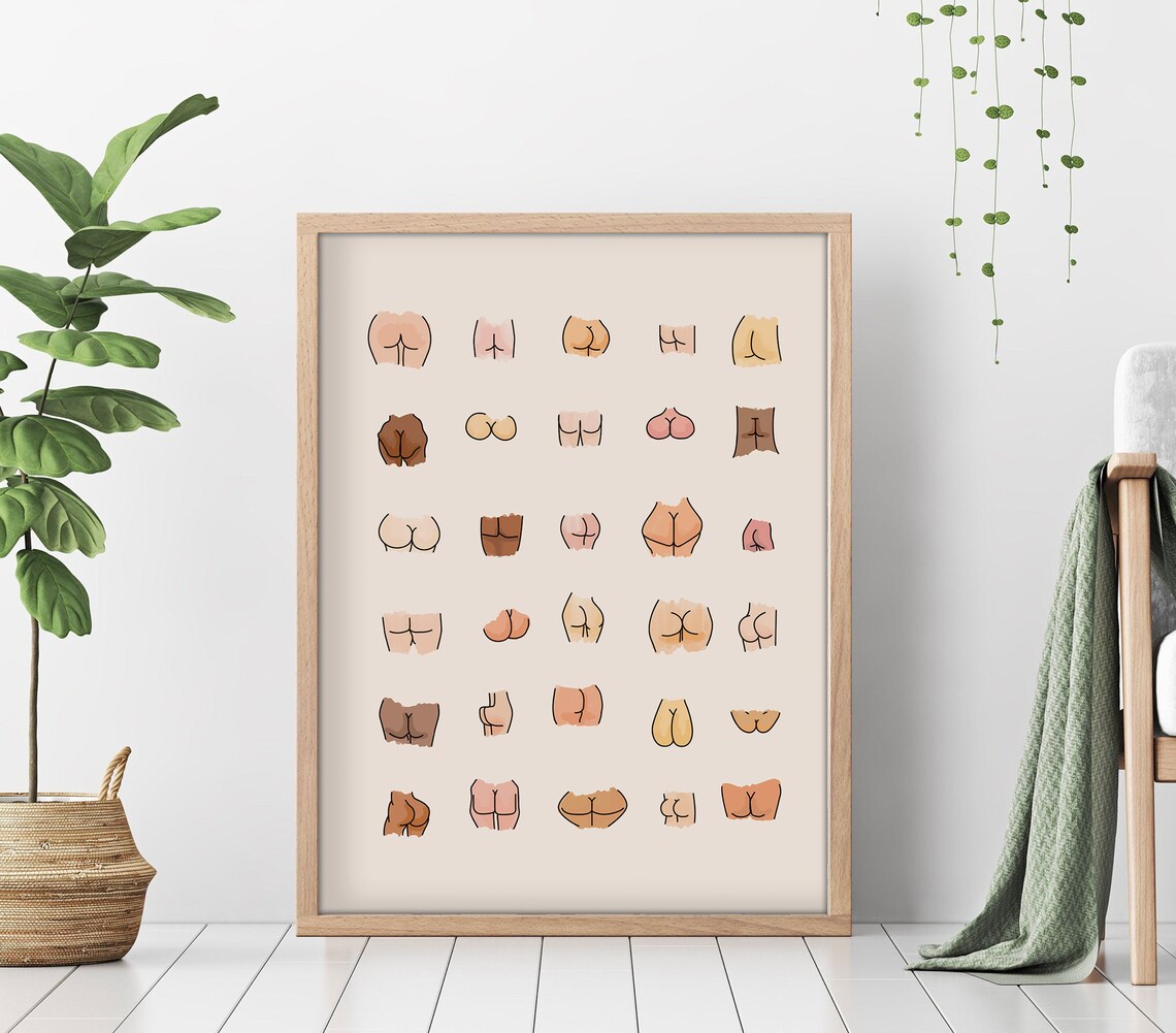 Boho Funny Bathroom Signs Wall Art Butts Print Mid Century Modern Art Bathroom Poster Bathroom Typography Decor - Image 2