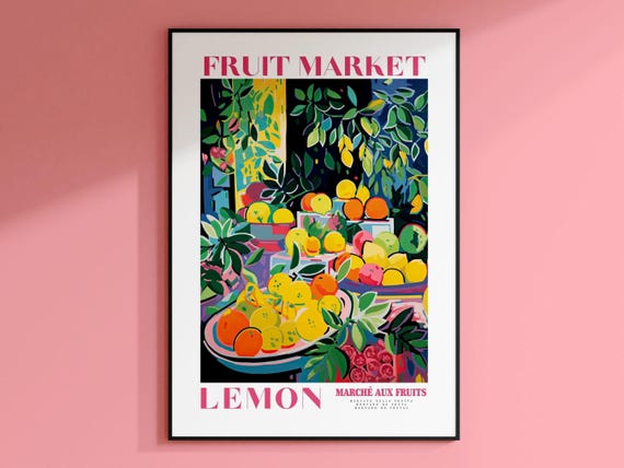 Lemon Fruit Market Vintage Fruit Art Fruit Market Poster Lemon Poster Yellow Wall Art Colorful Wall Art Fruit Print Trendy Poster