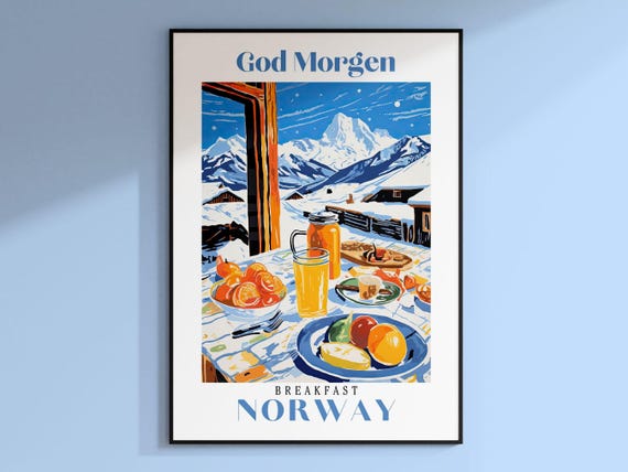 Brunch Art Print Fruit Illustration Breakfast Art Print Watercolor Brunch Norway Travel Poster Skiing Poster Mountain Print Ski Print