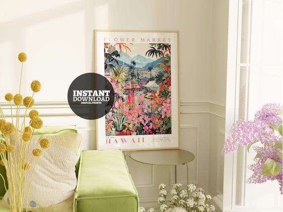 Flower Market Hawaii Botanical Art Print