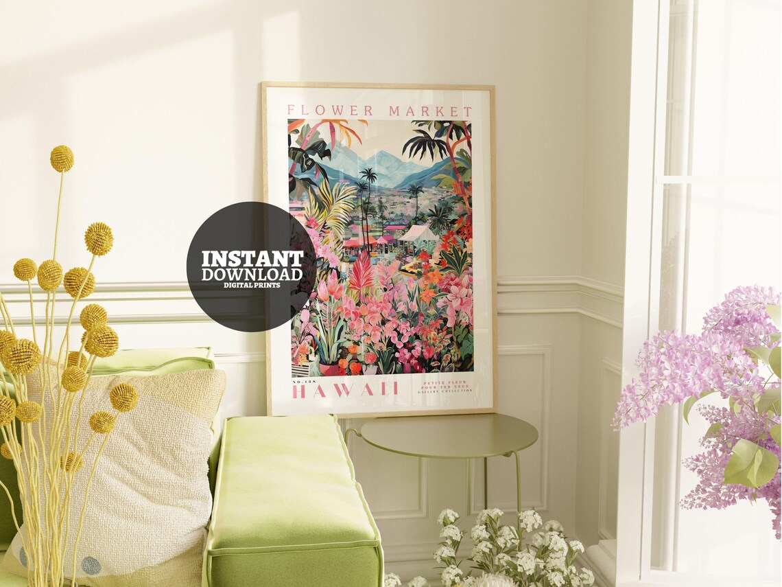 Flower Market Hawaii Botanical Art Print