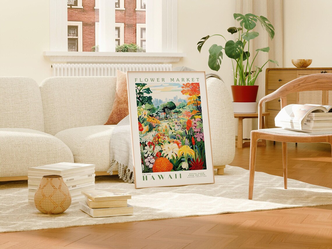 Hawaii Flower Market, Tropical Botanical Travel Poster - Image 2