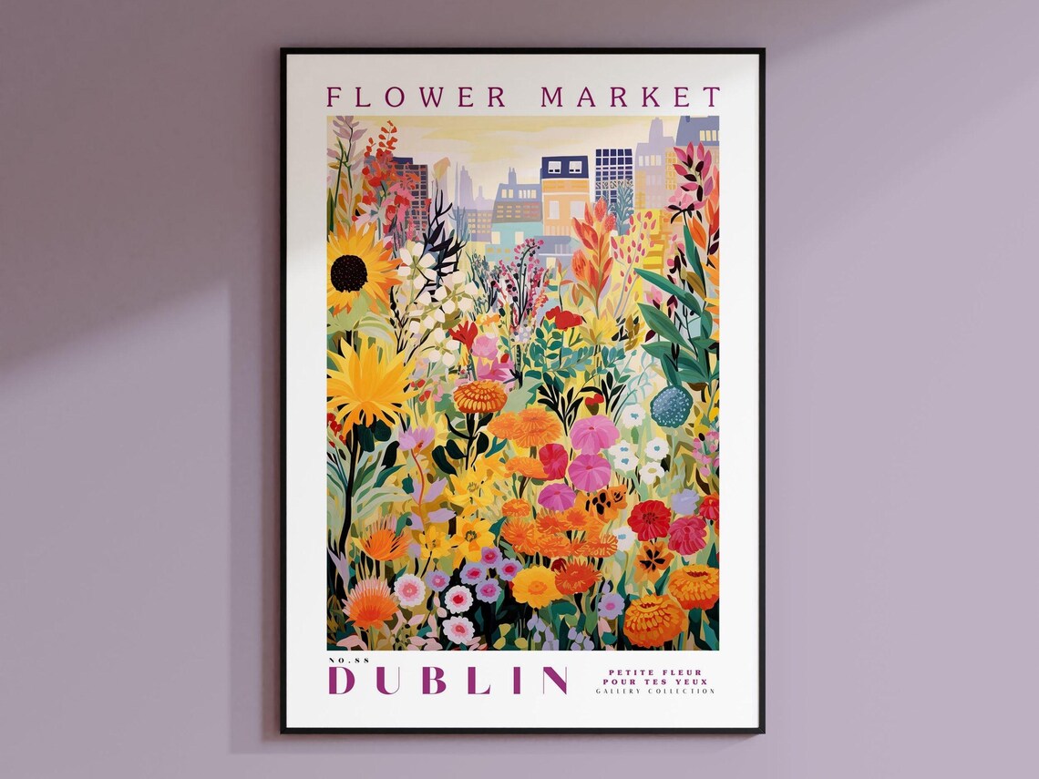 Dublin Flower Market Travel Poster, Botanical Wall Art