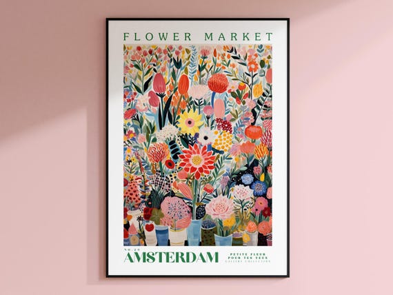 Amsterdam Flower Market Travel Poster, Floral Art