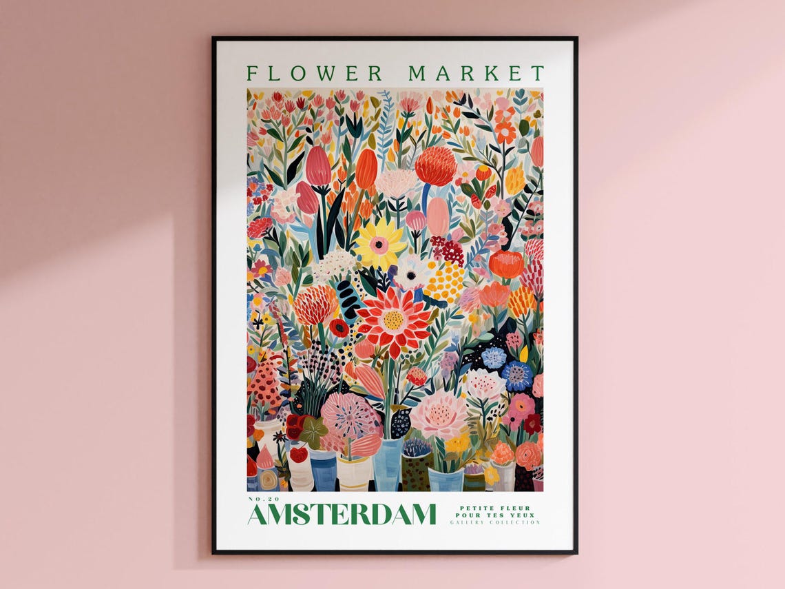 Amsterdam Flower Market Travel Poster, Floral Art