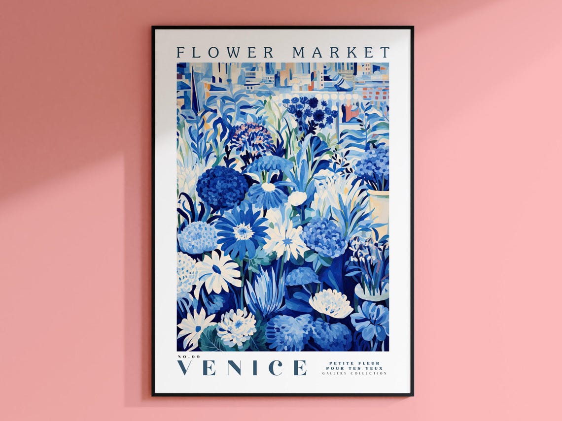 Venice Flower Market Travel Poster, Floral Art