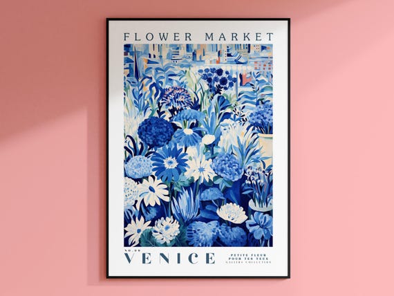Venice Flower Market Travel Poster, Floral Art