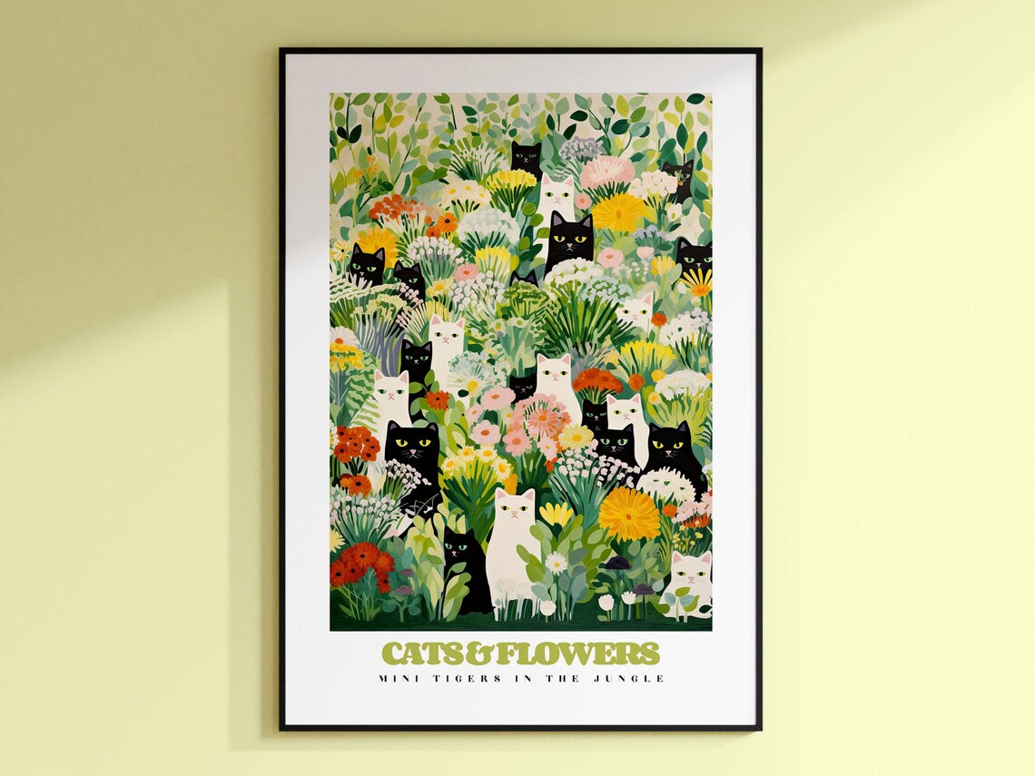 Cats and Flowers Mini Tigers Jungle Garden Whimsy Beautiful Poster