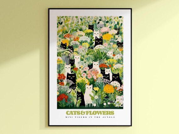 Cats and Flowers Mini Tigers Jungle Garden Whimsy Beautiful Poster