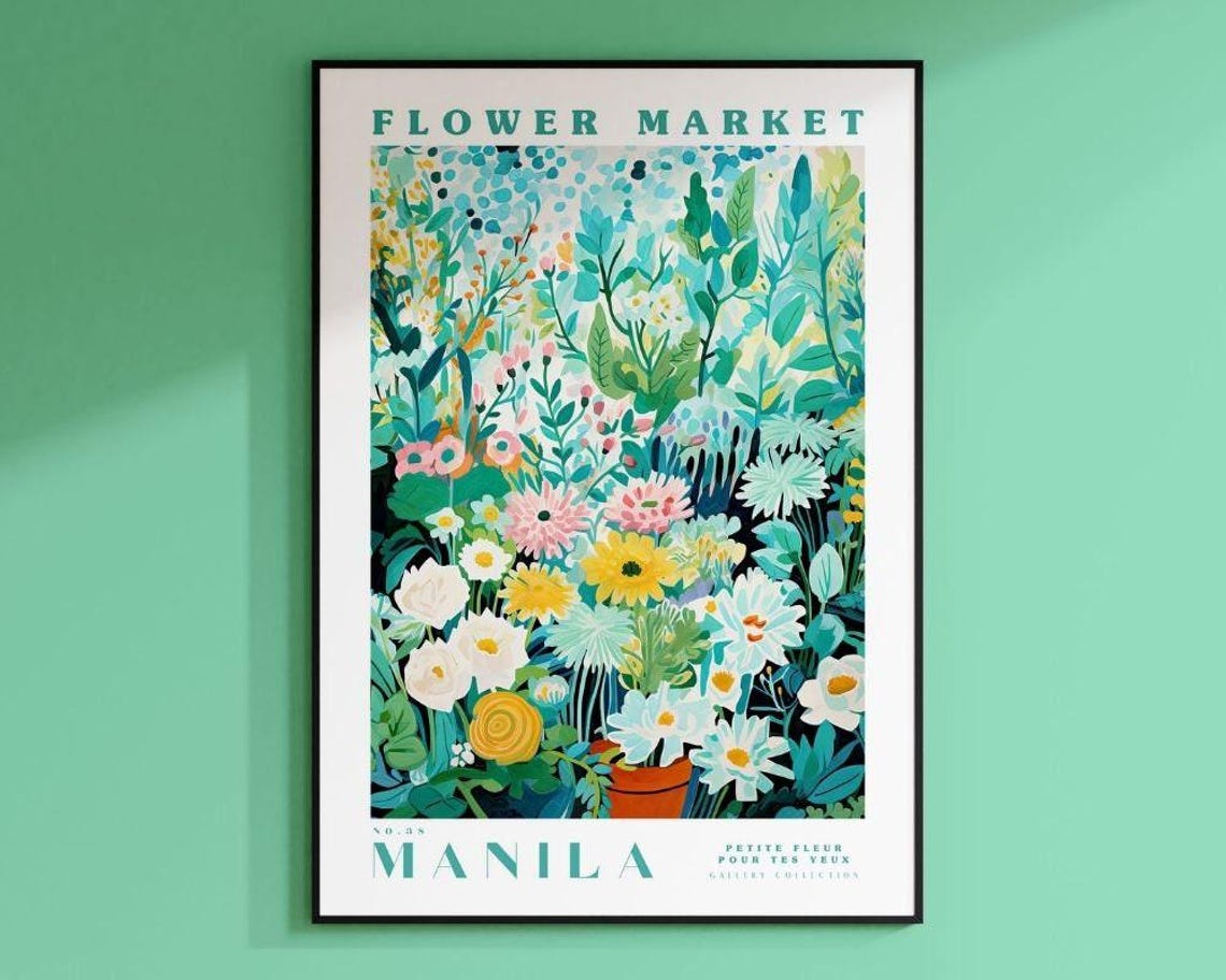 Manila Flower Market Travel Poster, Floral Art Print