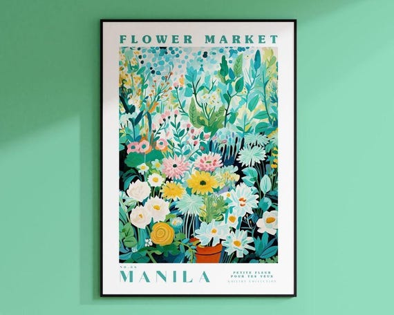 Manila Flower Market Travel Poster, Floral Art Print