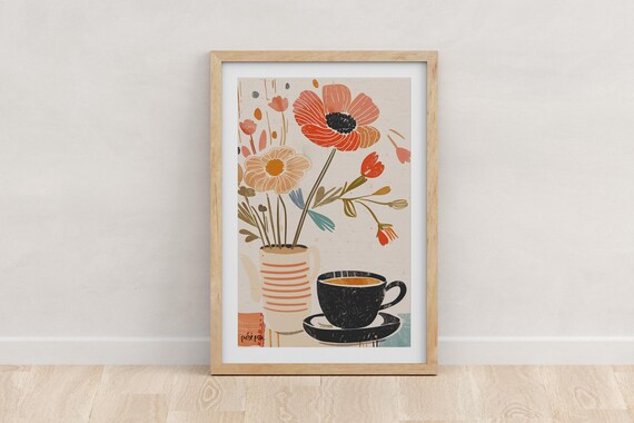 Flowers And Coffee Botanical Kitchen Poster